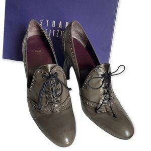 Stuart Weitzman Charcoal Lace Up Wingtip Heels sz9